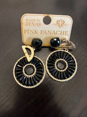 Panache Black and Gold Circular Beaded Drop Earrings